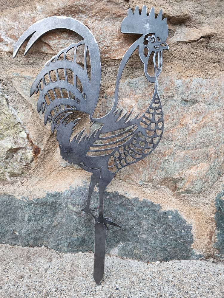 Rooster Yard Decor, Metal Rooster Yard Art, Chicken Yard Art, Rooster Staked for Garden, Patio pond