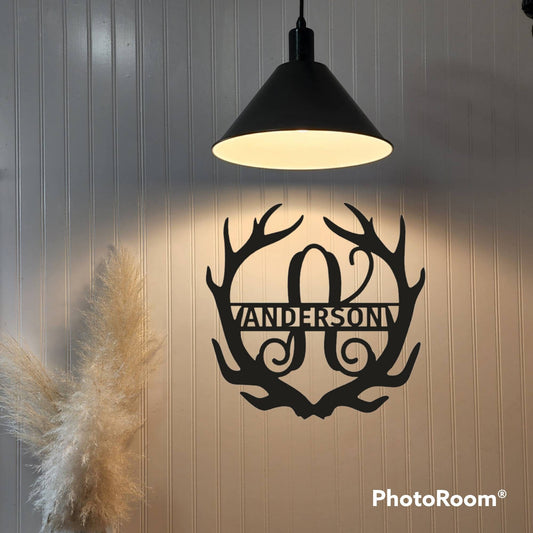 Antler Monogram Wall Decor | Metal Wall Art | Metal Wall Sign | Custom Metal Sign | Gift Idea | Family Name Sign