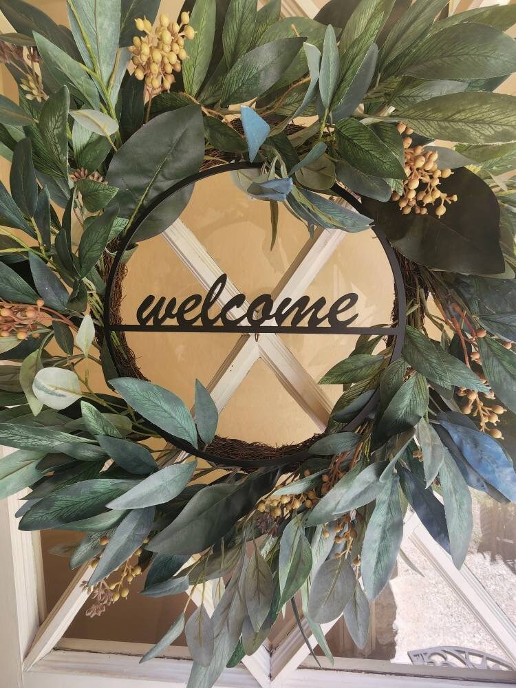 Delicate Welcome Sign | Metal Sign | Wreath Decoration | Front Door Decor