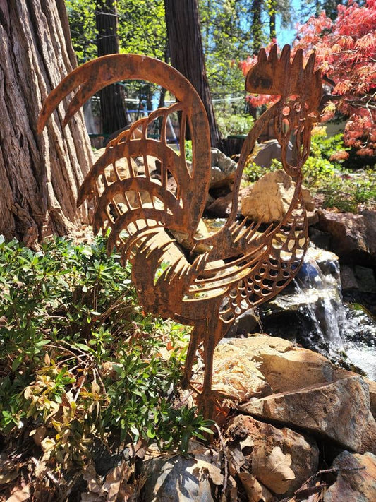 Rooster Yard Decor, Metal Rooster Yard Art, Chicken Yard Art, Rooster Staked for Garden, Patio pond