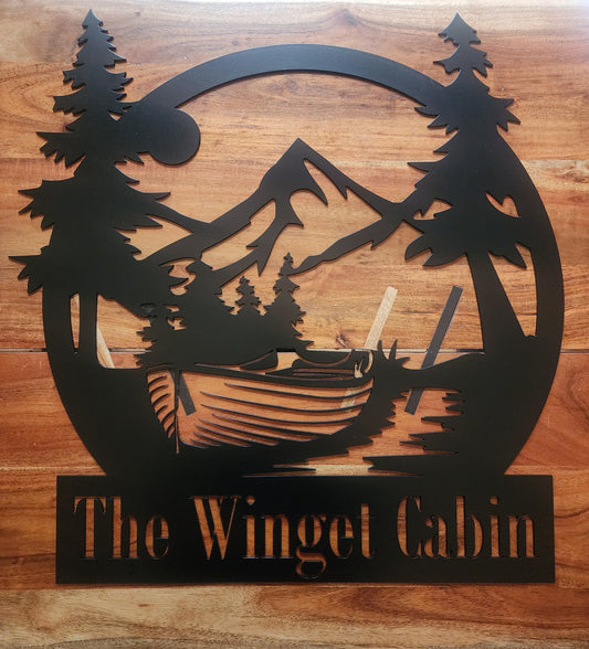 Custom Name Sign | Metal Sign | Welcome Sign | Outdoor Design | Custom Sign | Boat | Pine Trees |